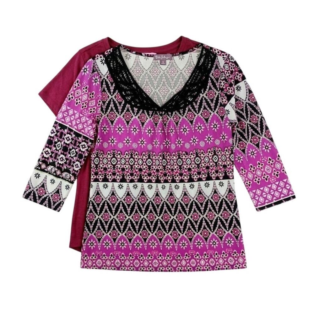 Matty Striped Floral Lace Summer Top Shirt BUNDLE DEAL Lightweight Large